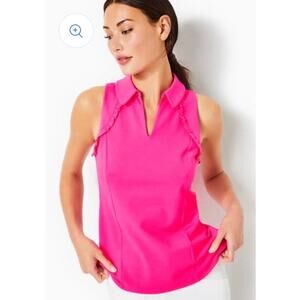 Jude Connally Pink Sleeveless Ruffle Top Travel Knit Size S NWOT